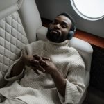 Man relaxing with headphones on